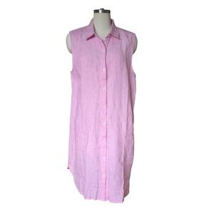 Pure Navy Saks Pink Sleeveless Linen Shirt Dress Size Large